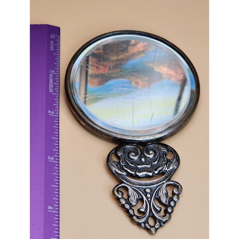 100 Yr Old HANS JENSEN DENMARK‎ Silver Repousse Hand Mirror Original Beveled